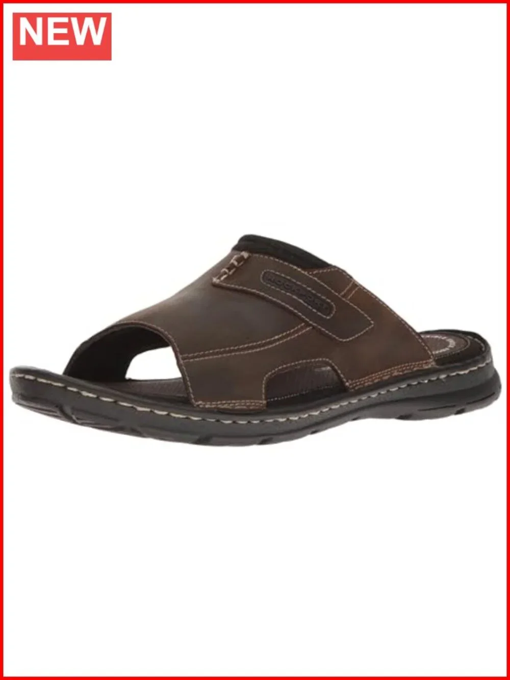 Men's Genuine Leather Slide Sandals with Fatiguing-Fighting Footbed for Casual